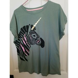 Arizona Jean Co T-Shirt Tee ZEBRA UNICORN Sequin Short Sleeve Womens 3XL